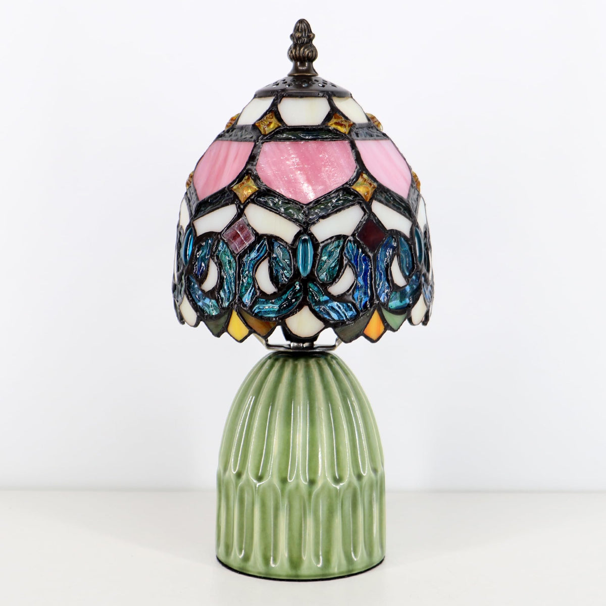 Tiffany Stained Glass Mushroom Table Lamp 12.5 Inch (Pink Jewelry Baroque)