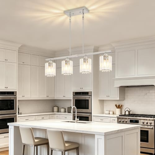 31.89'' Brushed Nickel Island Lights for Kitchen Crystal Linear Chandelier (Brushed Nickel)