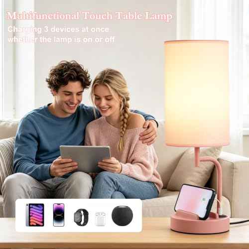 Touch Control USB Table Lamp with USB C (Pink)