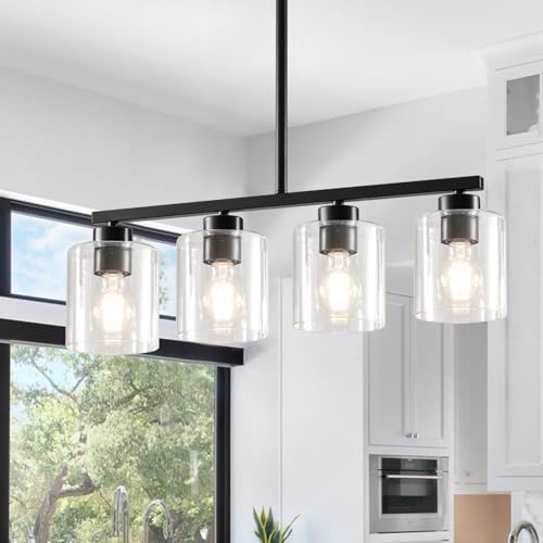 4 Light Kitchen Island Light (Black & Clear Glass / 4 Light)