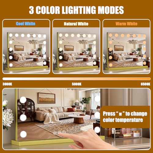 Vanity Mirror with Lights (Gold / 23"L x 18"W)