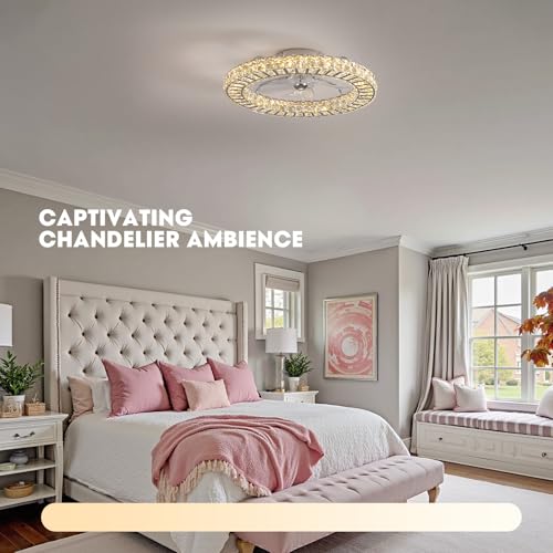 22" Modern Crystal Chandelier Ceiling Fan With Light (Silver - 22 Inch)