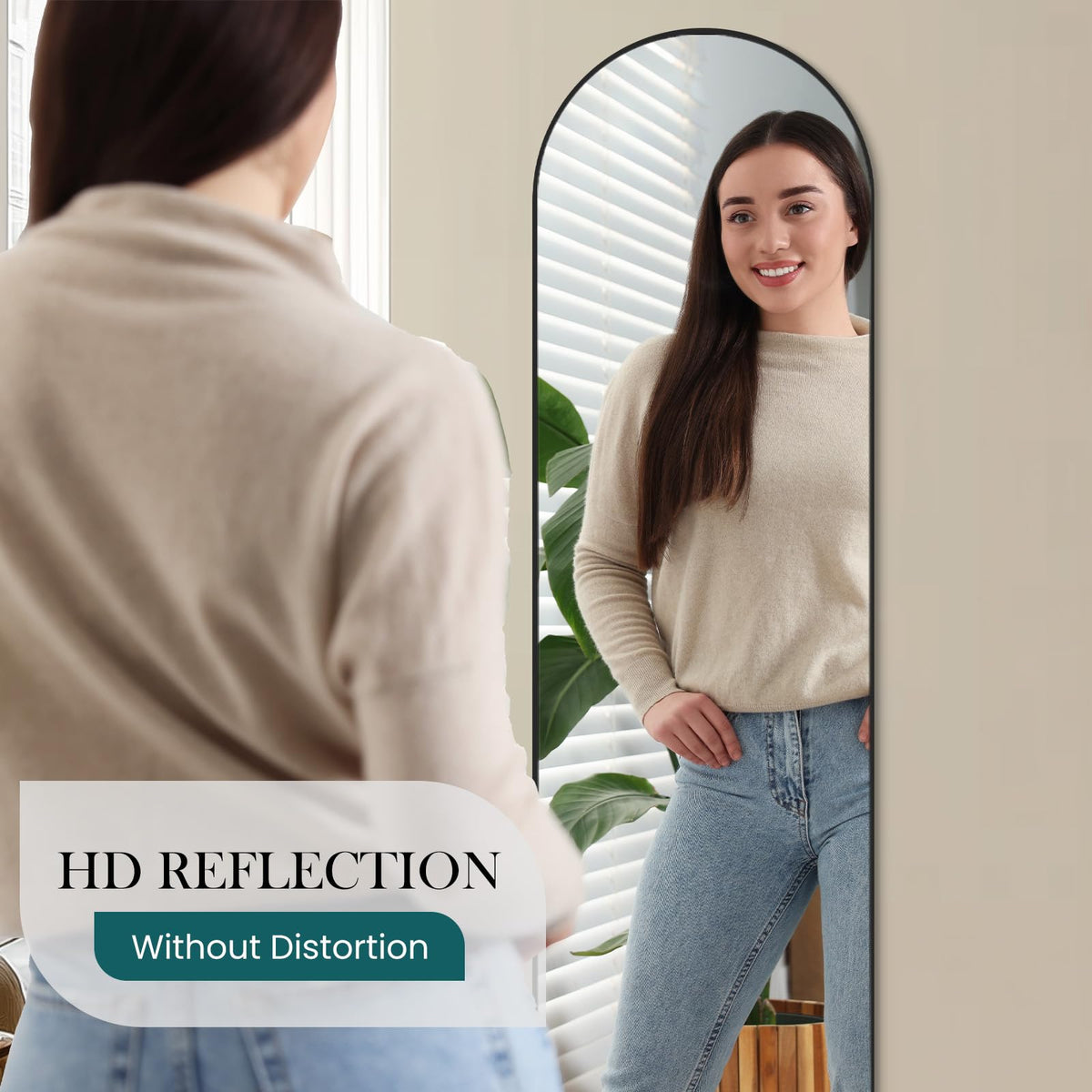 16"x60" Arched Full Length Floor Mirror (Black-arched / 60"L x 16"W)