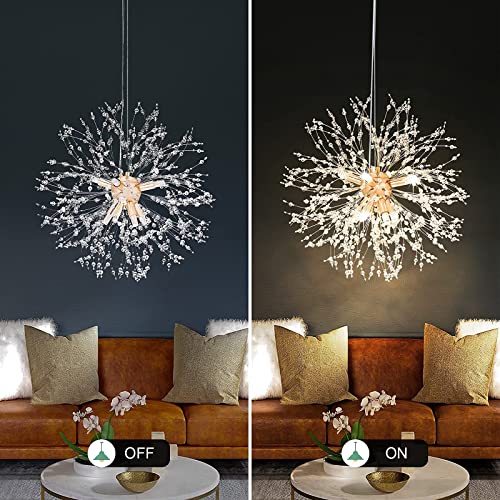 Modern Crystal Chandelier Light Fixture Gold Firework Dandelion LED Bedroom Kitchen Island Pendant Ceiling Chandeliers for Living Room Dining Room