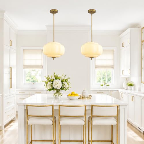 Vintage Milk Glass Pendant Lights (White-1 Pack / 13.7 inch)