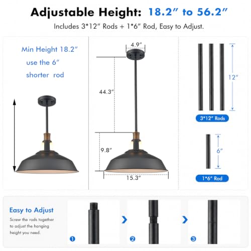 Black Metal Barn Stem Pendant Light