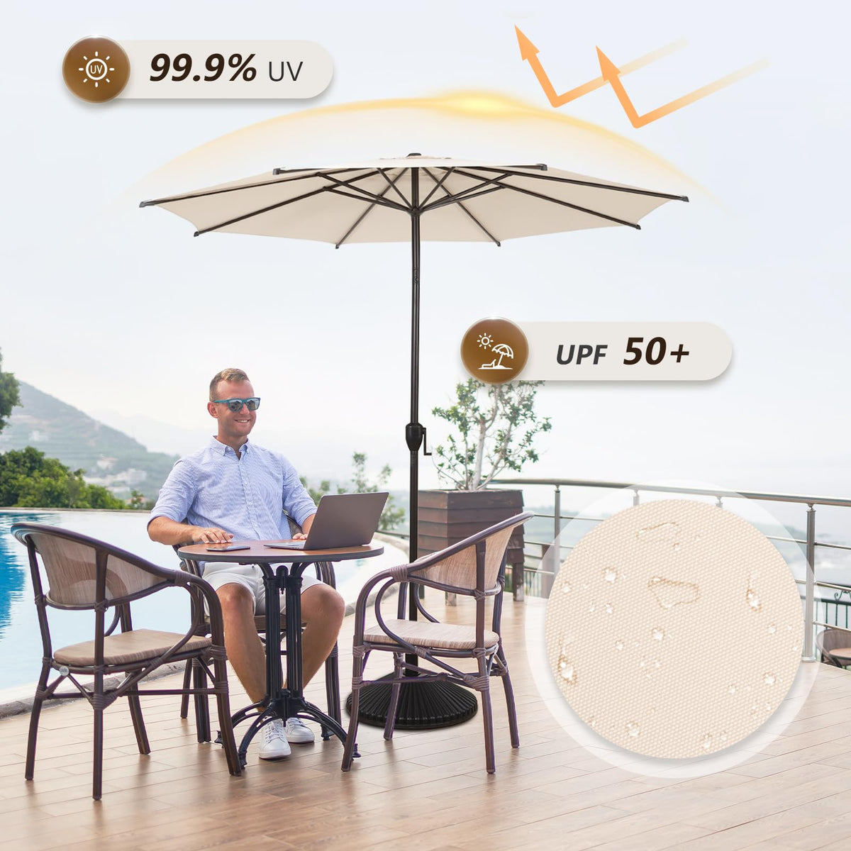 11FT Lyon Outdoor Patio Umbrella Outdoor Table Umbrella with Push Button Tilt and Crank Market Umbrella 8 Sturdy Ribs UV Protection Waterproof for Garden Deck Backyard Pool Beige (11 FT(8 Ribs) / Beige)