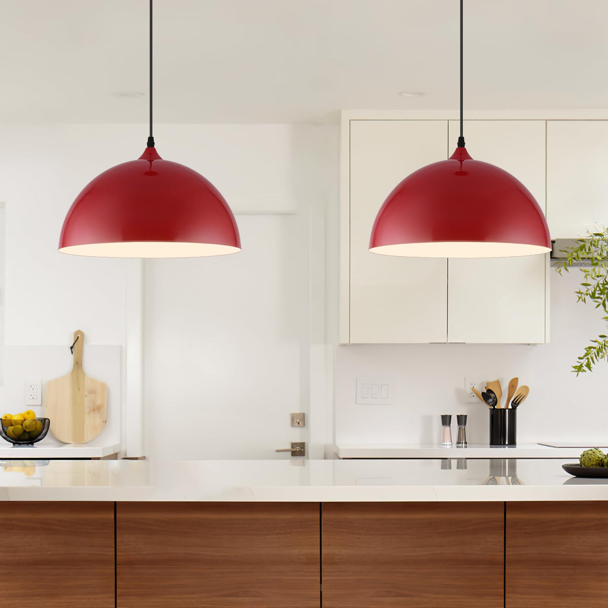 Red Pendant Lights Kitchen Island 2 Pack (Red / White / 14"x2)