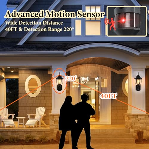 Porch Lights Outdoor Motion Sensor Wall Sconce Anti (Black / Standard - 2 Pack)