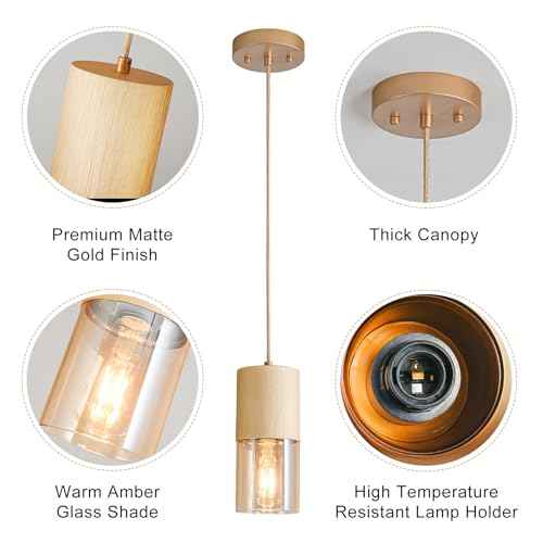 3 Pack Gold Pendant Light Fixtures (Gold & Amber—Cord / 3 Pack)