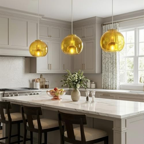 Yellow Glass Pendant Light Kitchen Island (Yellow(7.87 in) / 1-Pack)