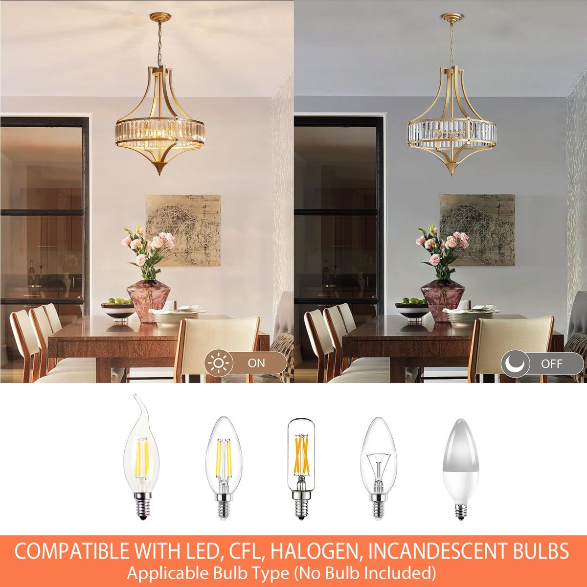 Crystal Chandeliers for Dining Room 21.6" Rustic Farmhouse Chandelier with Round Metal Shade 6 (21.6"-Gold)