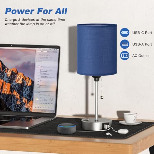 Blue Bedside Table Lamp for Bedroom (14.6 in / Blue-Silver)