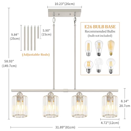 31.89'' Brushed Nickel Island Lights for Kitchen Crystal Linear Chandelier (Brushed Nickel)