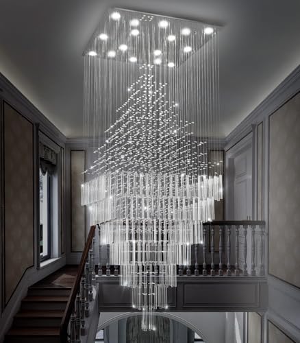 W40 x H120 Glam Chandelier with LED Bulbs Square Chandeliers (Silver / Square W40" X H118")