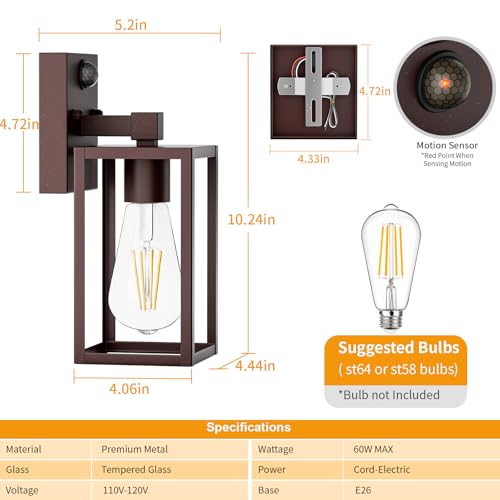 2 Pack Motion Sensor Outdoor Light Fixtures Wall Mount (10.24'' / Oil-Rubbed Bronze)