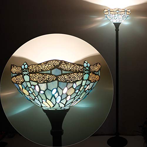 Tiffany Floor Lamp Sea Blue Stained Glass Torchiere Pole Light