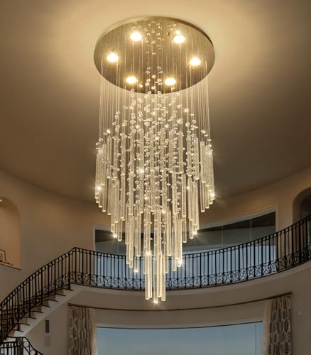 W20 x H40 Crystal Glam Chandelier Long Light Chandeliers with Dimmable Light Bulbs High Ceiling Light Fixtures for Foyer Entryway Living Room Stair Gold (Gold / Round W20" X H40")