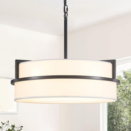White Linen Drum Chandelier