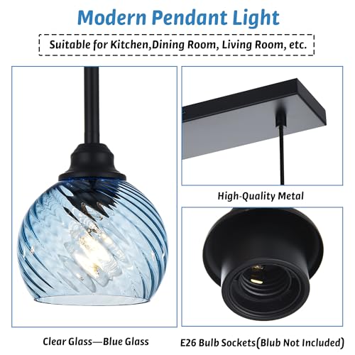 5 Light Island Lighting Fixtures Hanging with Blue Striped Swirl Globe Glass (Blue / 5-Light-Straight Bar)