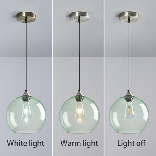 Light Green Seeded Glass Pendant Lights Kitchen Island 1 Pack (Light Green / L - 9.84 in)