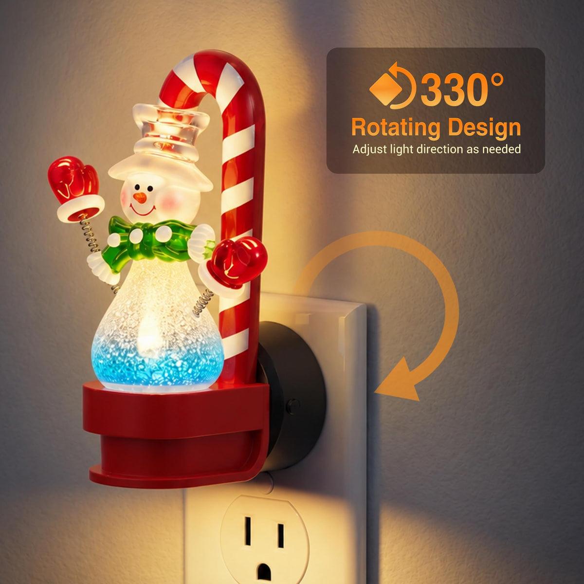 Snowman Candy Night Lights Plug into Wall (Candy Canes-RGB / 1 Pack)