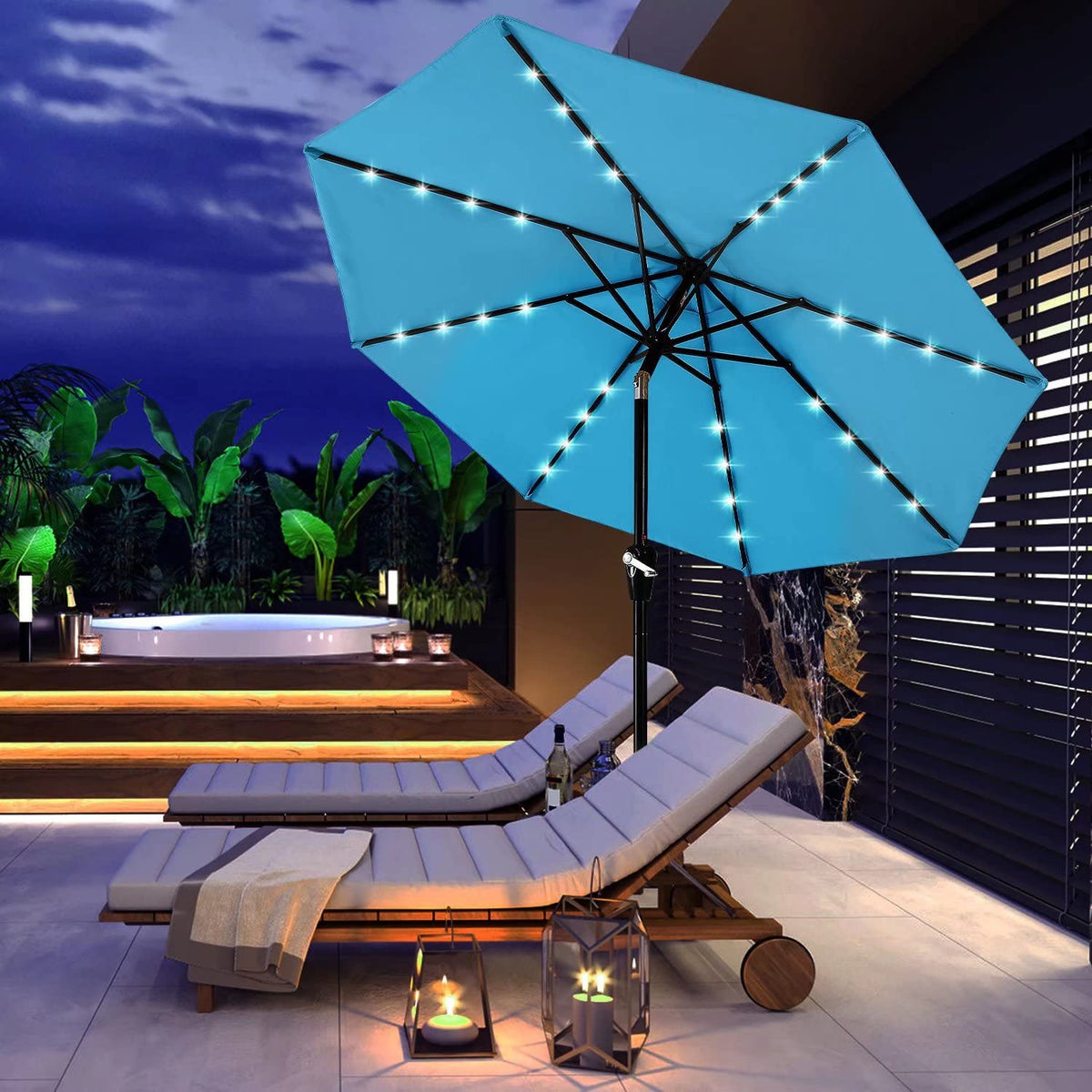 Solar Led Patio Umbrella with 32 Lights 9FT (LED Umbrella / 9ft / turquoise)
