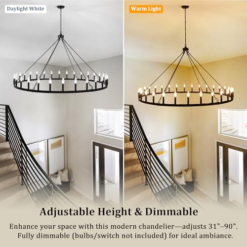 30 Lights Black Extra Large Wagon Wheel Chandelier (Black - 30 Lights - 60in)