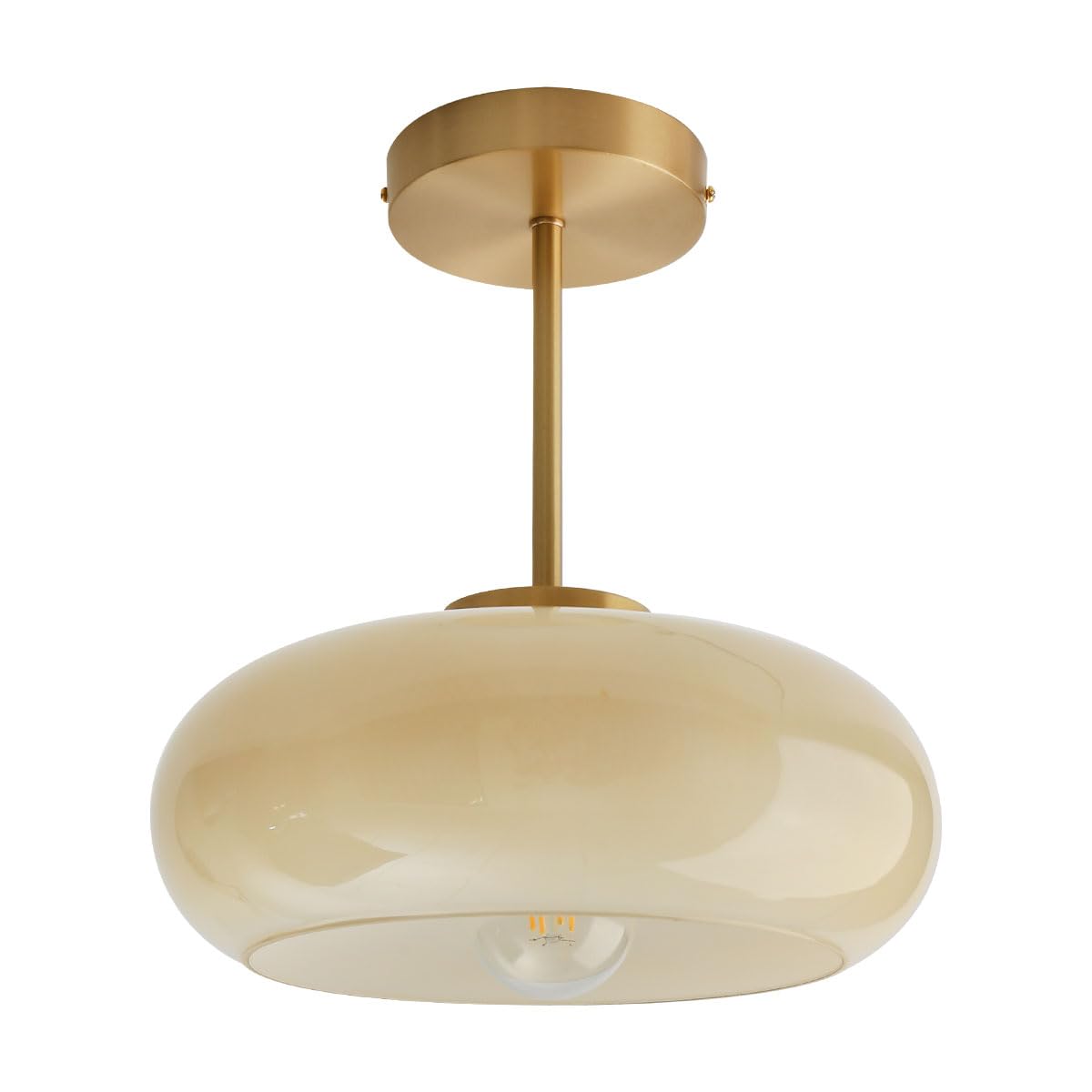 mid Century Ceiling Light Milk Glass Ceiling Light fixtures Glassshade Gold Modern Semi Flush Mount Ceiling Light (Milk Yellow)