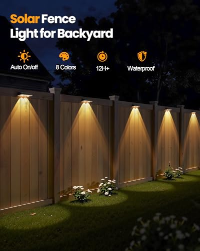 Solar Fence Lights Outdoor Waterproof (Matte Black / 12 Pack)