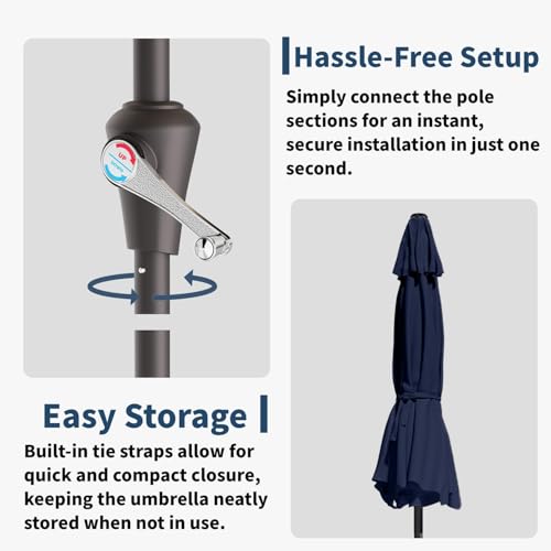 10FT Solar Umbrella 32 LED Lighted Patio Umbrella Table Market Umbrella w (Navy Blue)