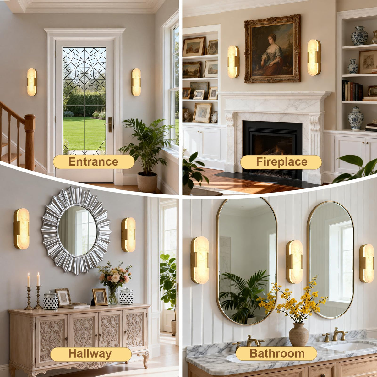 Alabaster Wall Sconces (Gold-1 Pack)