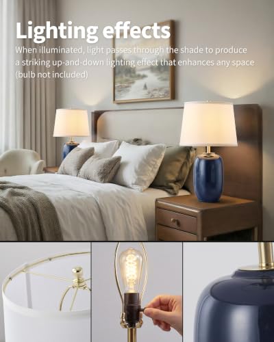 22 Inch Blue Ceramic Table Lamps Set of 2 (H22" Blue Ceramic + White Shade (2 Pack) / H22 × ∅12.2 inch)