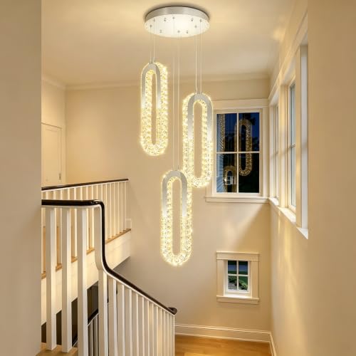 3 Light Modern Pendant Light Crystal Ring Chandelier Silver LED Pendant Lighting Fixture for Dining Room Kitchen Living Room Foyer Hallway Bedroom (Silver / 3 Rings (New))