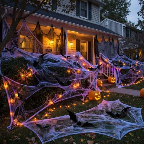 Halloween Spider Web Decorations with 32FT String Lights