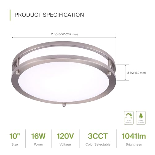 LED 10" Round Flush Mount Lighting (Brushed Nickel)