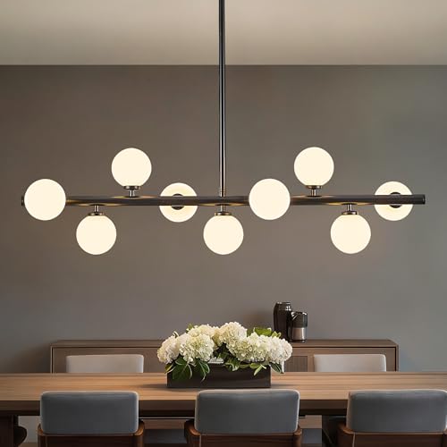 Mid Century Modern Globe Sputnik Chandelier (Black Milk White / 9-Light 40 Inch)