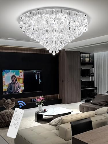 48in Chrome Crystal Chanderliers for Living Room Entryway Modern Crystal Folwer Ceiling Light for Foyer LED Dimmable Lighting 2700k 4500k 6000k (Silver / 48inch)