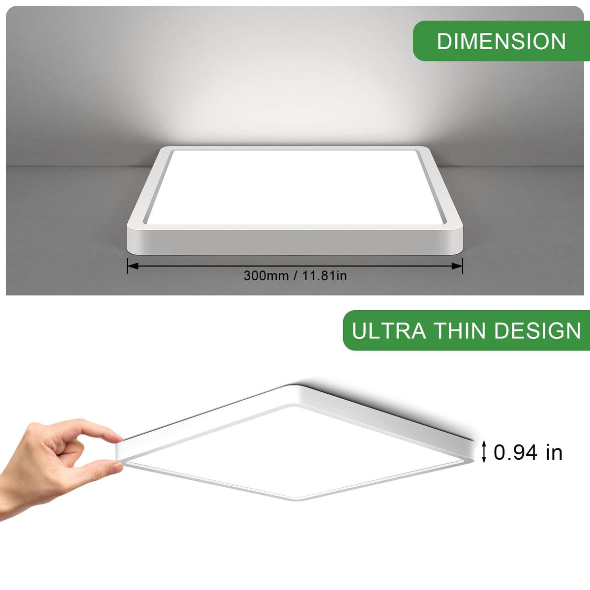 12Inch 24W Square LED Flush Mount Ceiling Light (Daylight White / 12 inch White)