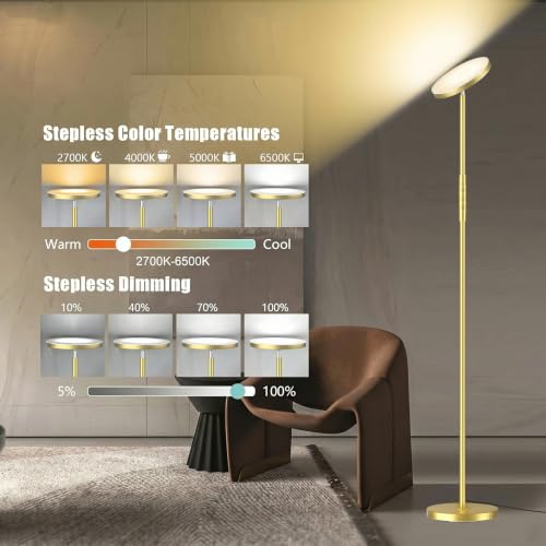 Floor Lamp Upgraded 40W 4000LM Super Bright Torchiere LED Floor Lamps for Living Room (40W Brushed Gold)