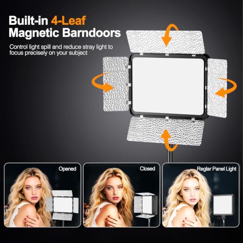 1 Pack LED Video Light Kit with Phone Holder & Barndoor (15W / 29-73inch(1 Pack))