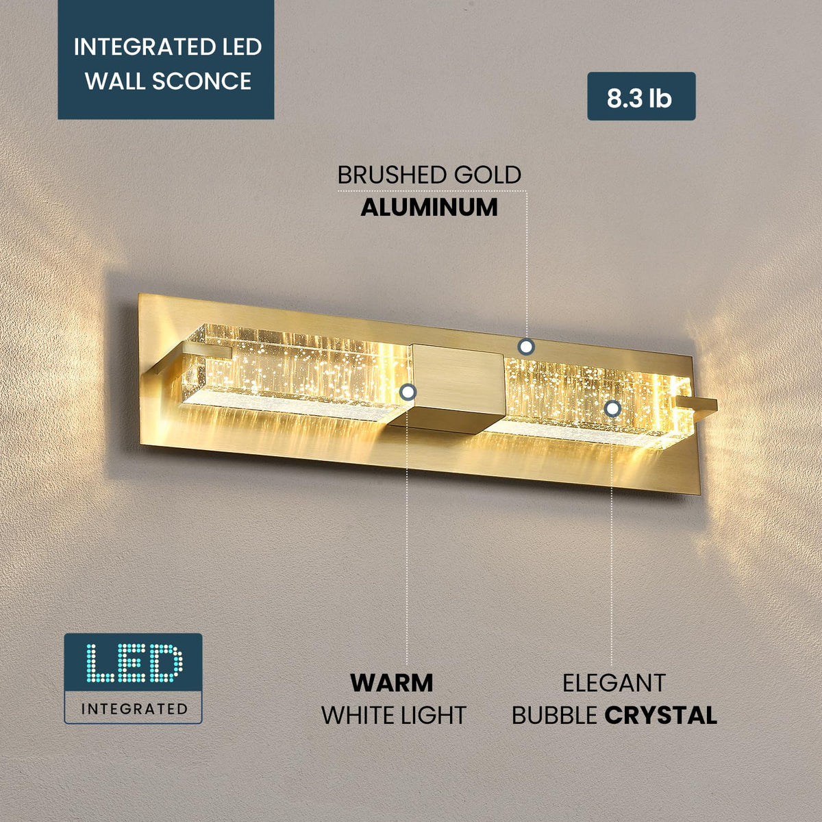LED Wall Sconce Light (Gold 19")