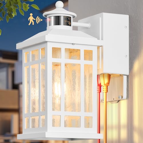 White Motion Sensor Outdoor Lights with GFCI Outlet (White / Motion Sensor 1-Pack)
