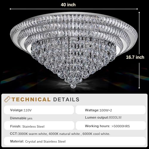 40“ Elegant LED Crystal Raindrop Ceiling Light (Silver / 40 inches)