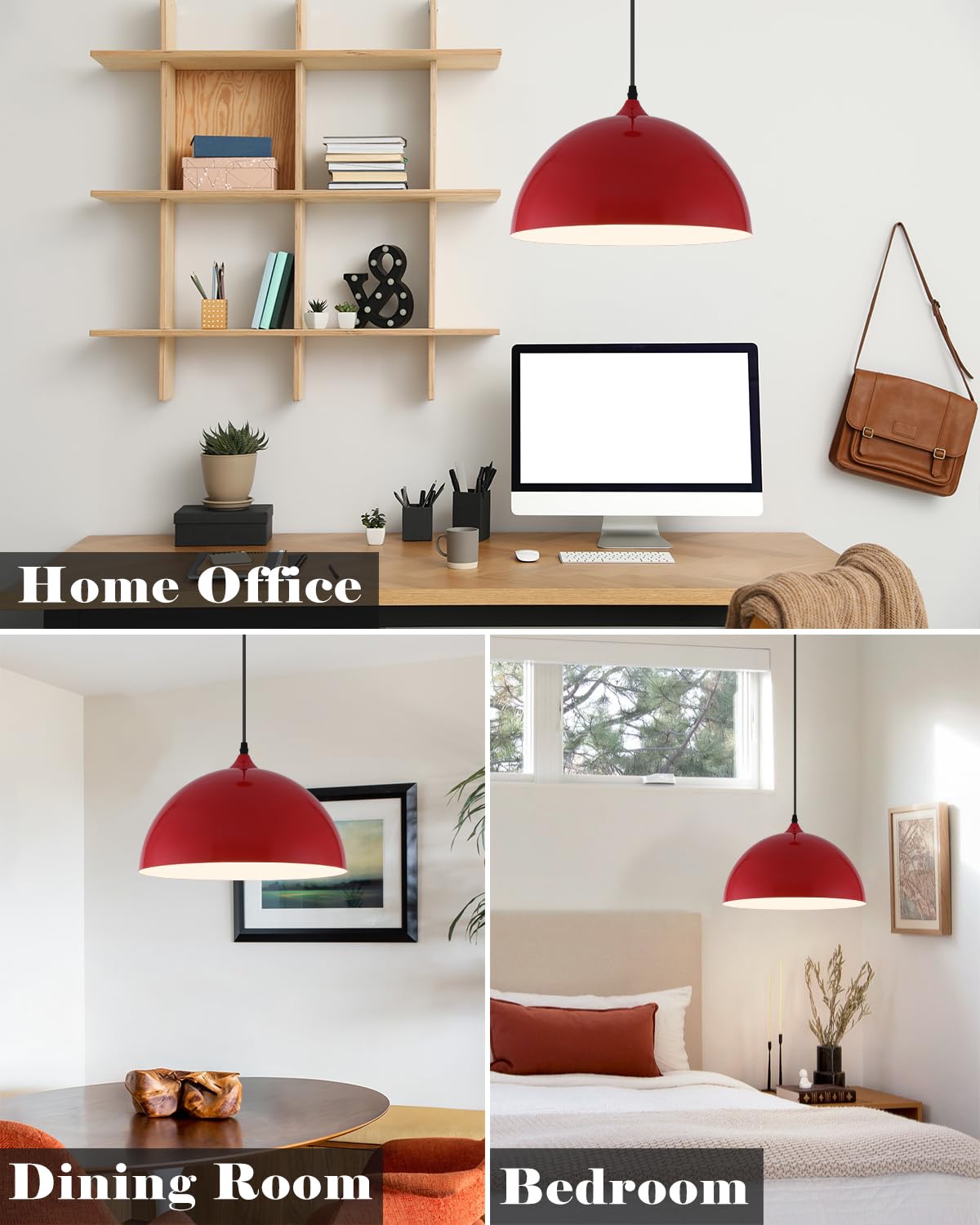 Red Pendant Lights Kitchen Island 2 Pack (Red / White / 14"x2)