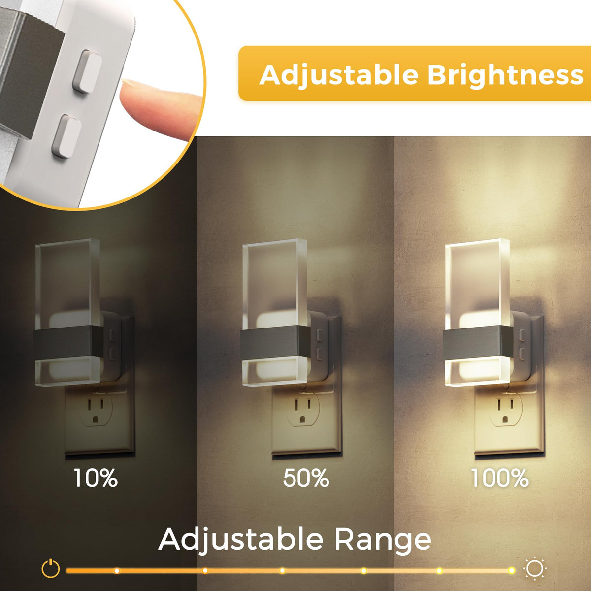Night Light Adjustable Color Temperature Night Lights 2 Pack (Silver)