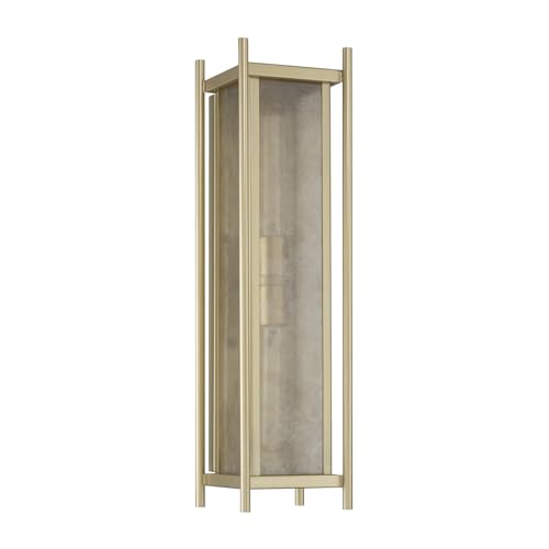 5-3805-344 Jacobs Mid-Century Modern Clear Mica Glass Rectangular Outdoor Wall Lantern, 2-Light 120 Total Watts, 22" H x 6" W, Serene Brass (22" Height / Serene Brass)