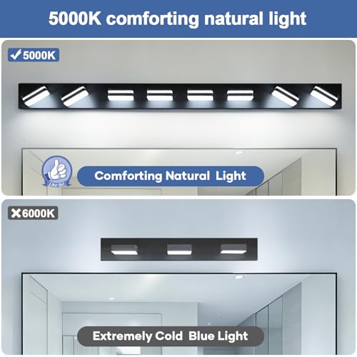 360° Rotate LED Bathroom Vanity Light Fixtures (Matte Black, Natural White / 8-Light, 53-Inch)