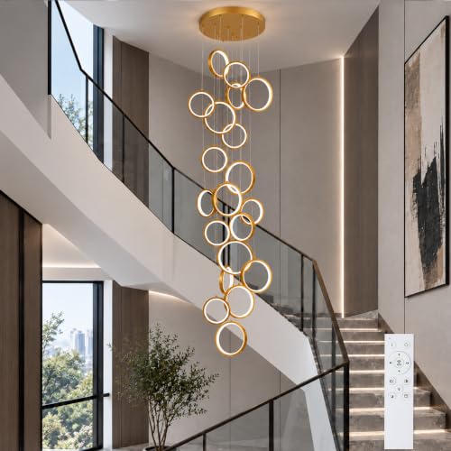 Modern 20 Ring Gold LED Chandelier for High Ceilings (Gold/20-Lights(circle,dimmable))