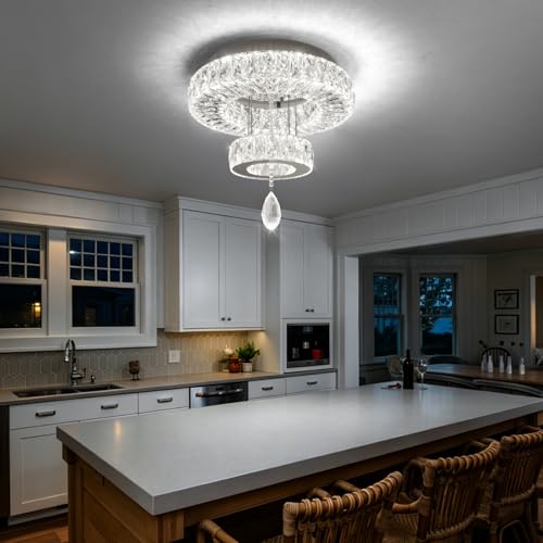 Modern Chandelier Bedroom Light Indoor LED Dimmable Lights Ceiling Chandeliers for Dining Room Kitchen Entryway Silver 20W LEDs Fixtures 1600 Lumens (Silver / W12")